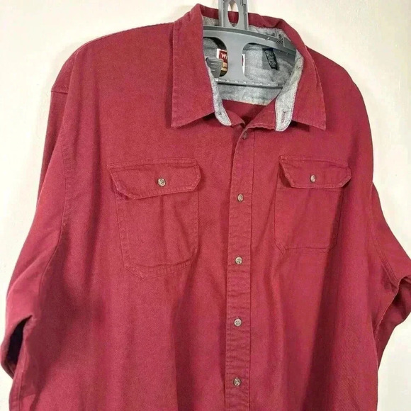 WRANGLER Men's Long Sleeve Shirt Size 3XL Button Down BURGUNDY Canvas Twill‎ Red - Picture 2 of 9